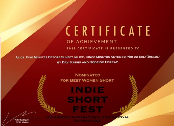 Indie Short Fest Best Women Short nomination certificate